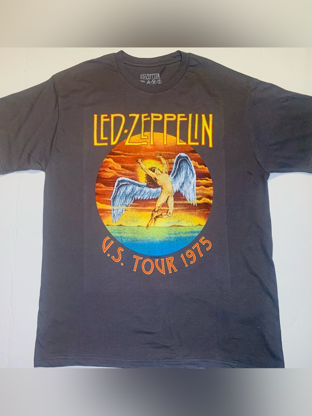 Led Zeppelin U.S. Tour 1975 Icarus Graphic T-Shirt Men’s Large Gray